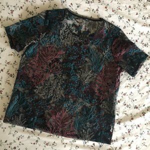 Embroidered Mesh Top